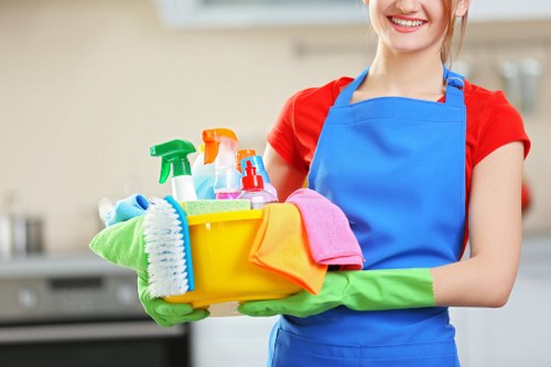 Professional cleaning of desks and meeting spaces in E16