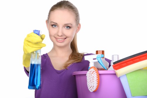 Cleaner preparing a flat for handover in the E16 area