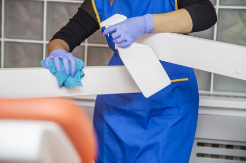 Technician carrying out deep upholstery cleaning in a modern flat